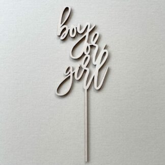 Auf diesem Bild sieht man einen boy or girl Cake Topper aus Holz.