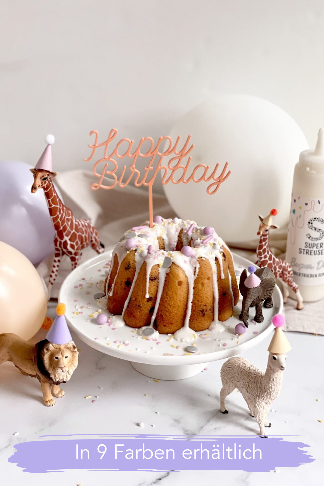 Cake Topper Happy Birthday bunt für das Geburtstagskind.