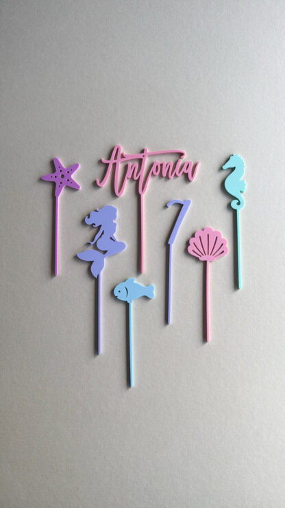 Cake Topper Meerjungfrauen Set bunt mit Namen und Zahl