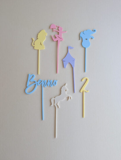 Cake Topper Zirkus Set bunt mit Namen und Zahl