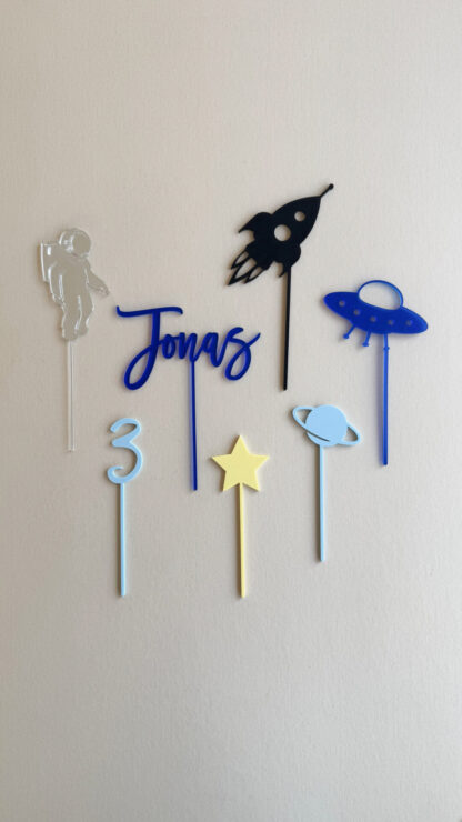 Cake Topper Weltraum Set bunt mit Namen und Zahl