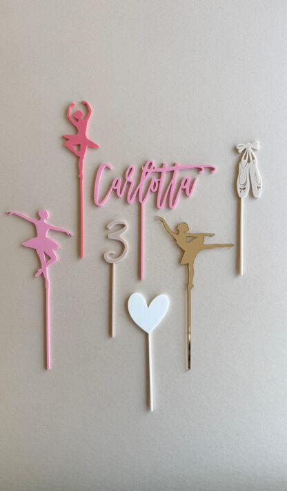 Cake Topper Ballerina Set bunt mit Namen und Zahl