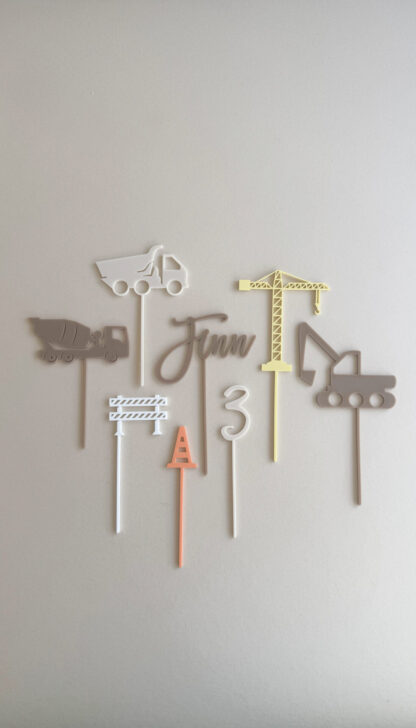 Cake Topper Baustellen Set bunt mit Namen und Zahl