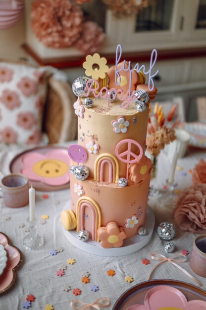 Cake Topper Hippie Set bunt mit Namen und ausgeschriebener Zahl