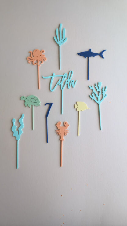 Cake Topper Unterwasserwelt Set bunt mit Namen und Zahl