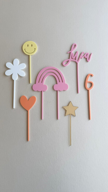 Cake Topper Bunte Tüte Set bunt Namen und Zahl