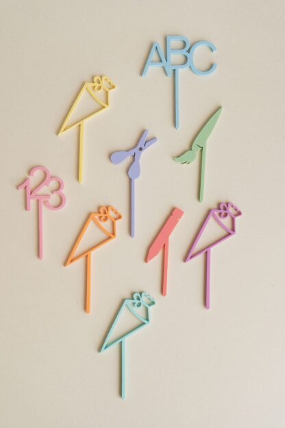 Buntes Cupcake Stecker Set für die Einschulung.
