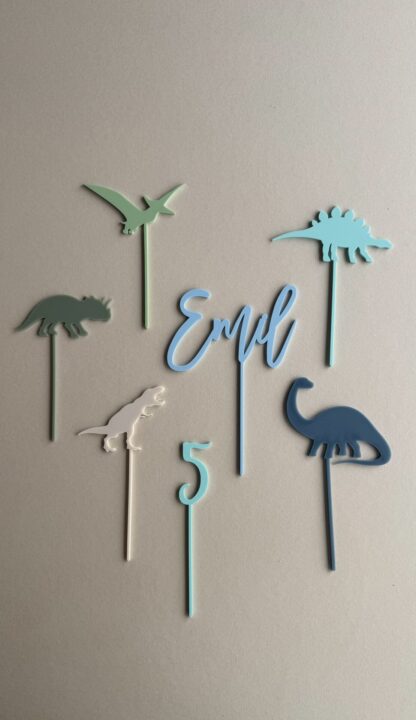 Cake Topper Dino Set bunt mit Namen und Zahl