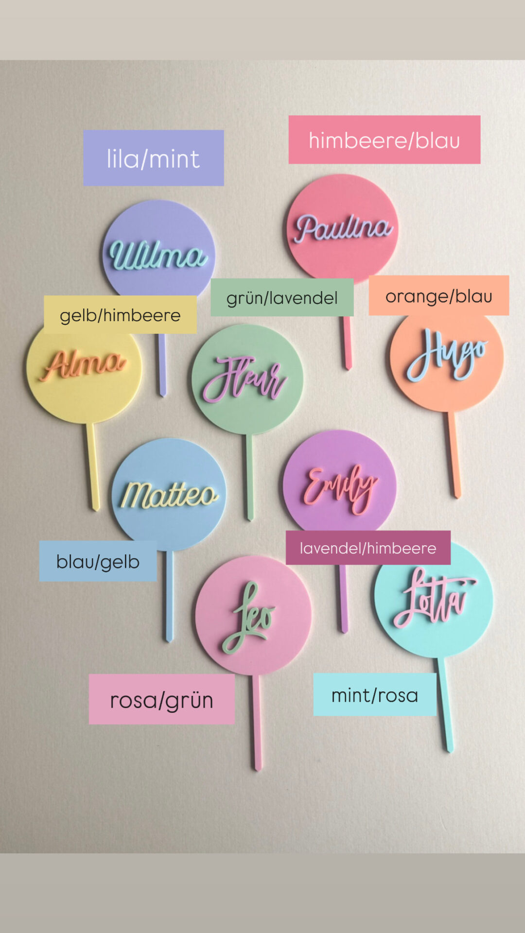 Runder bunter Cake Topper mit bunten Namen personalisiert – Bild 3