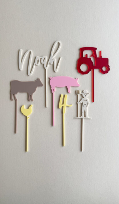 Cake Topper Bauernhof Farm Set bunt mit Namen und Zahl