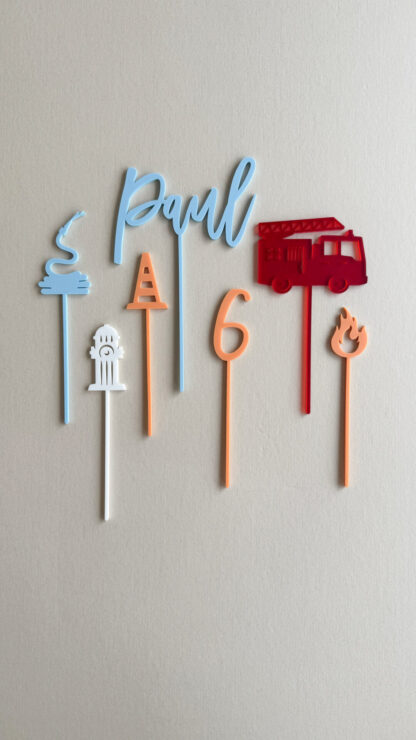 Cake Topper Feuerwehr Set bunt mit Namen und Zahl