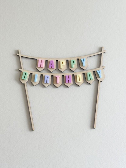 Bunter Wimpelketten Stecker Happy Birthday als Tischdeko.